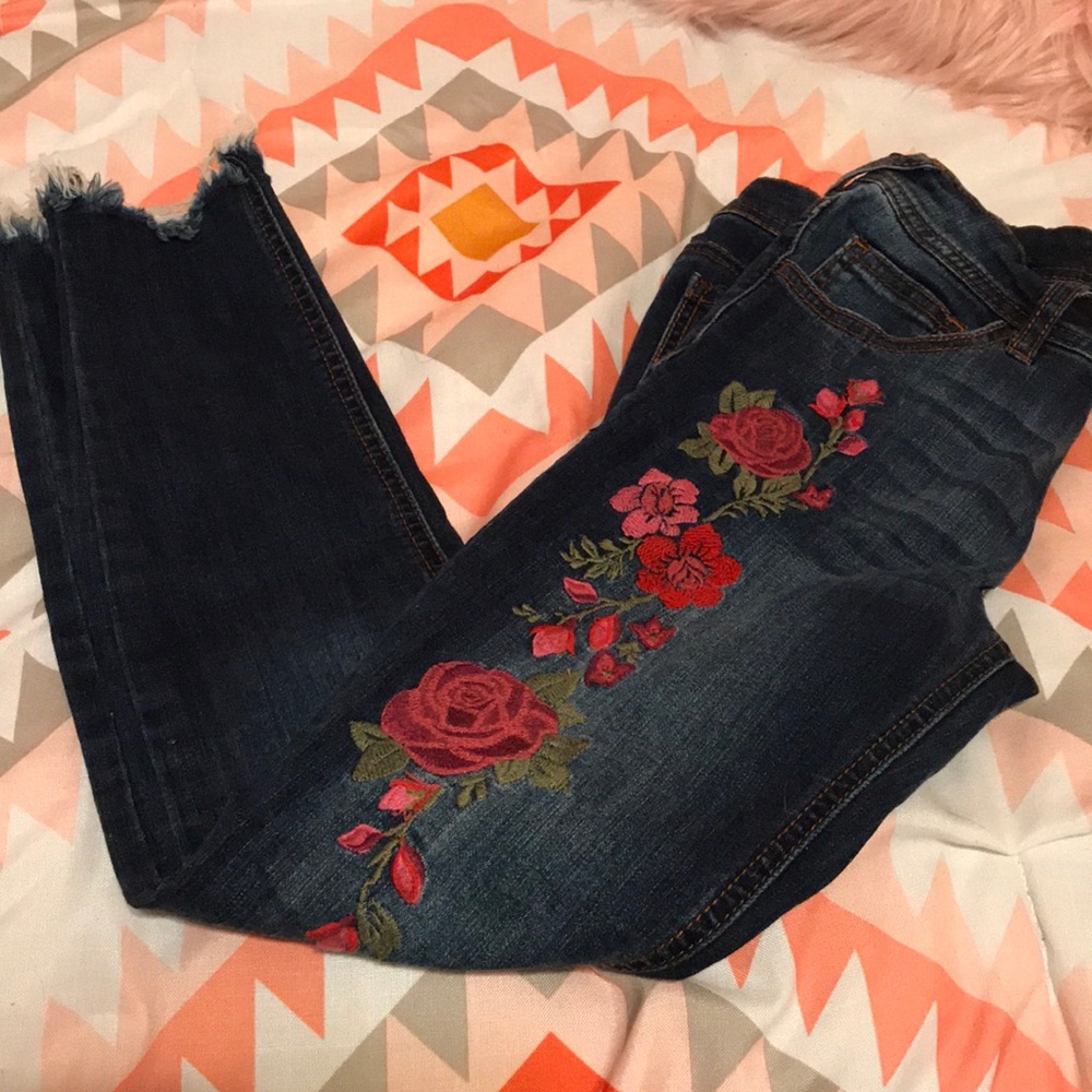 Girls Art Class  rose embroidered jeans